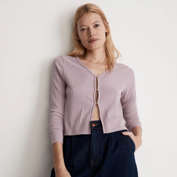 MADEWELL Ribbed Crop Cardigan In Provence Grape - Picture 1 of 8